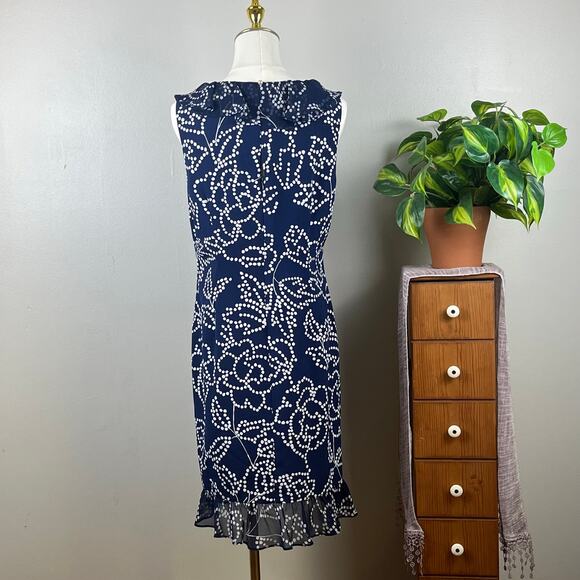 Karl Lagerfeld Navy Blue with White Dots Ruffled Dress Medium - Picture 5 of 8
